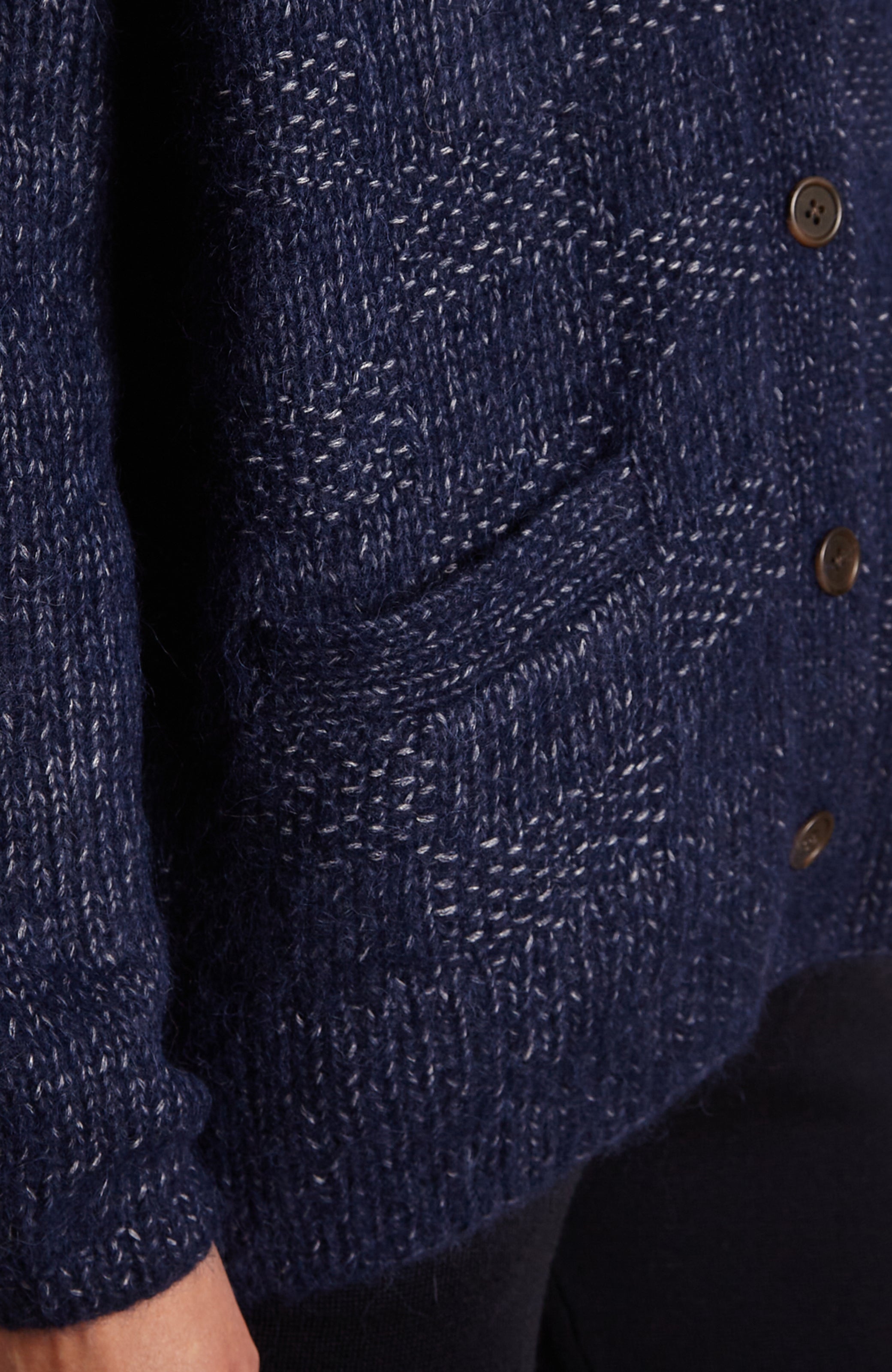 Handknit Basketweave Cardigan Navy
